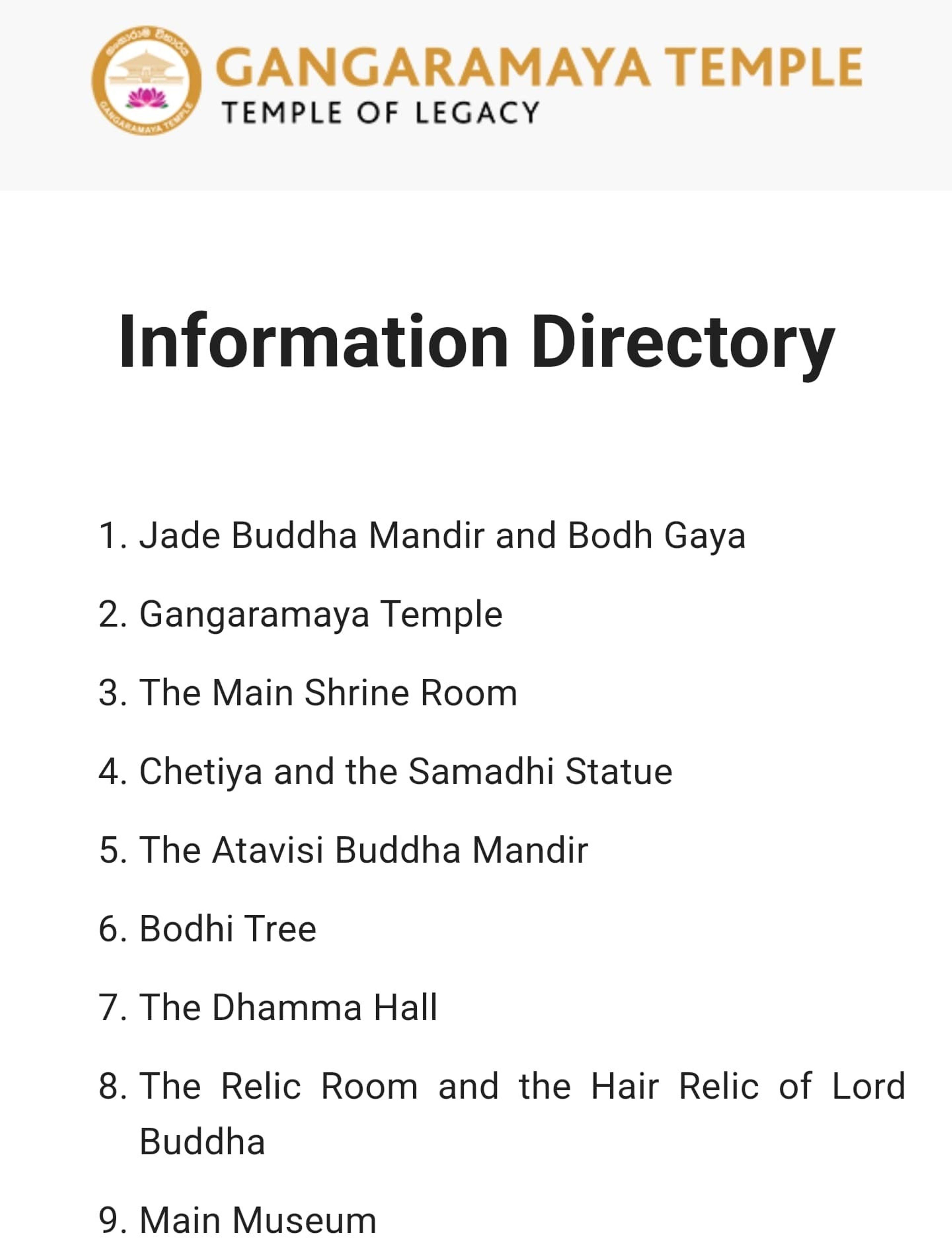 Gangaramaya Information Directory